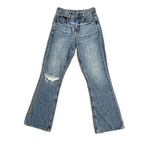 American Eagle 4 Long High Rise 90's Flare Classic Light Wash Ripped Denim